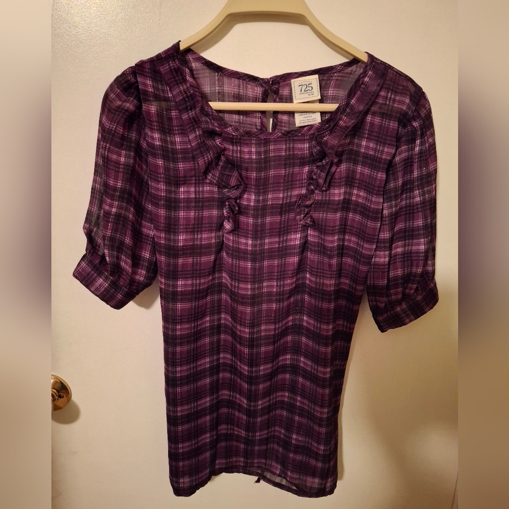 Purple and Black Fitted Puff Sleeve Blouse